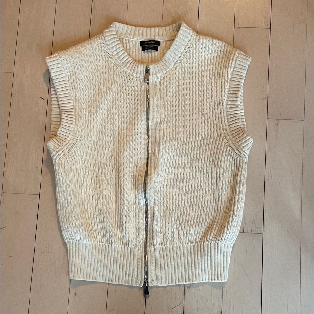 Massimo Dutti Cream Zip-Up Cotton Sweater Vest